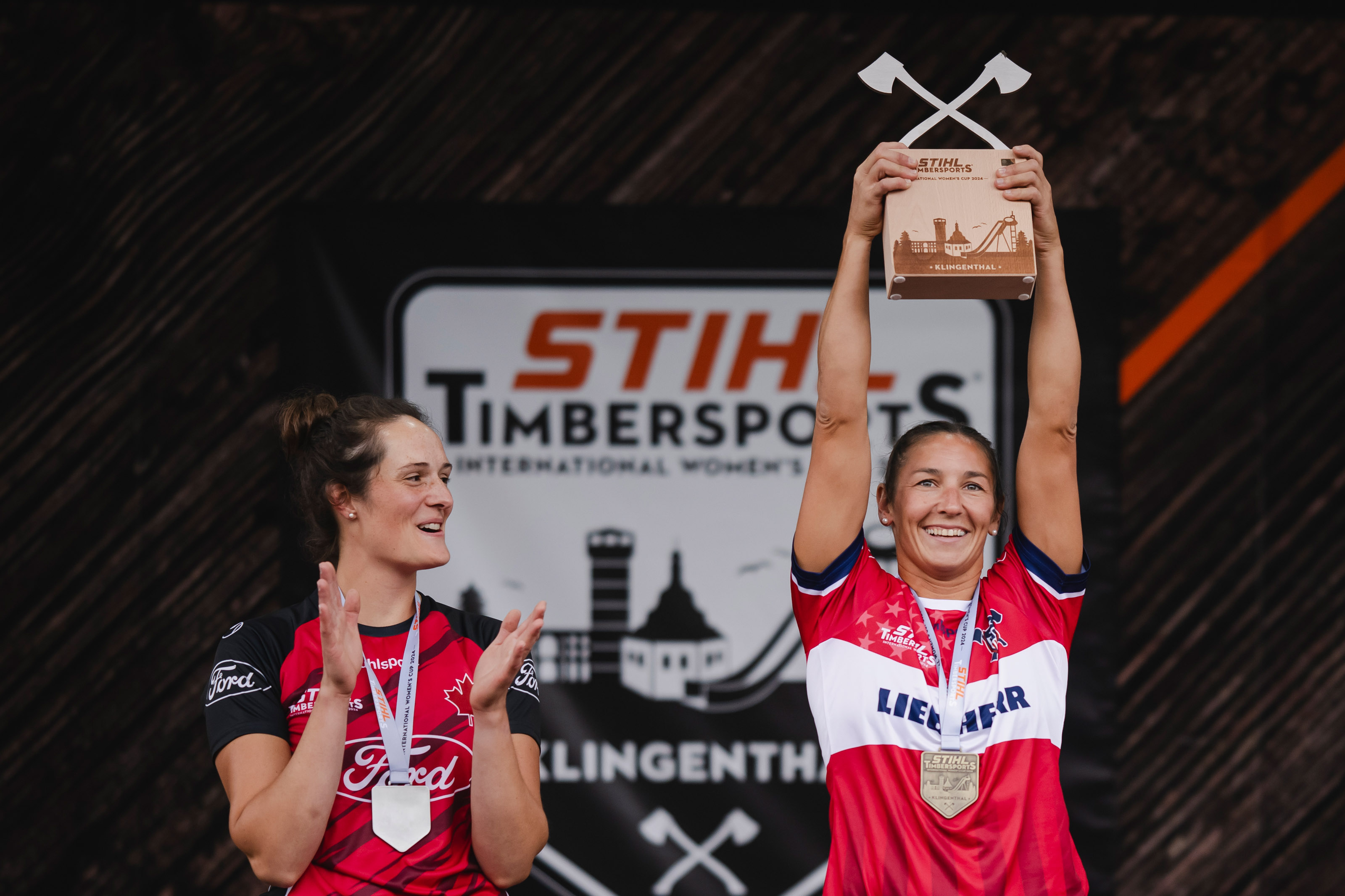 USA’s Erin LaVoie lifts the 2024 International Women’s Cup after successfully defending the title she first won last year